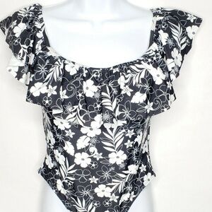 Cabana Del Sol M Ruffled Floral Swim One Piece Swimsuit
